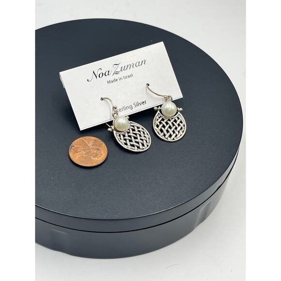 Noa Zuman Israel Designer Sterling Silver White Freshwater Pearl Earrings New‎ - Picture 6 of 9
